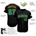 Maillot de baseball authentique bleu sarcelle et or noir personnalisé Maillot de baseball authentique bleu sarcelle et or noir personnalisé
