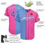 Maillot de baseball personnalisé rose royal-light fendu, bleu authentique Maillot de baseball personnalisé rose royal-light fendu, bleu authentique