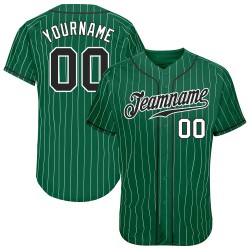 Maillot de baseball personnalisé authentique vert noir-blanc à fines rayures blanc Kelly