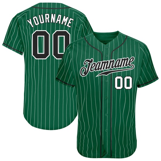 Maillot de baseball personnalisé authentique vert noir-blanc à fines rayures blanc Kelly Maillot de baseball personnalisé authentique vert noir-blanc à fines rayures blanc Kelly