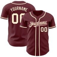 Maillot de baseball bordeaux authentique personnalisé crème