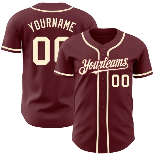 Maillot de baseball bordeaux authentique personnalisé crème Maillot de baseball bordeaux authentique personnalisé crème