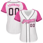 Maillot de baseball rose authentique à manches raglan et rayures blanches, noir et rose Maillot de baseball rose authentique à manches raglan et rayures blanches, noir et rose