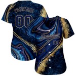 Maillot de baseball bleu marine marbré - Motif 3D personnalisé Maillot de baseball bleu marine marbré - Motif 3D personnalisé