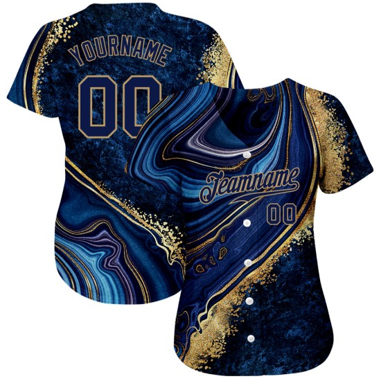 Maillot de baseball bleu marine marbré - Motif 3D personnalisé Maillot de baseball bleu marine marbré - Motif 3D personnalisé