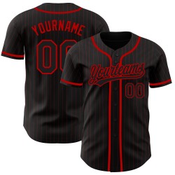 Maillot de baseball noir authentique à rayures rouges personnalisé