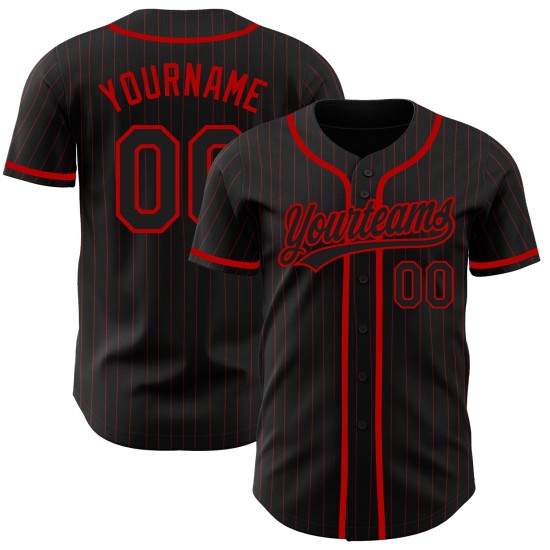 Maillot de baseball noir authentique à rayures rouges personnalisé Maillot de baseball noir authentique à rayures rouges personnalisé