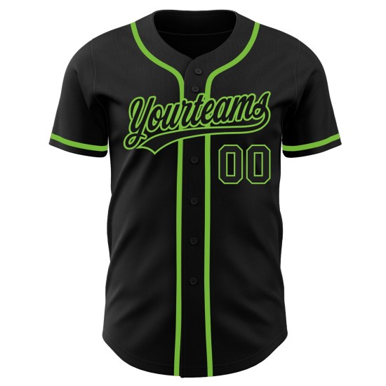 Maillot de baseball personnalisé noir-noir fluo vert authentique Maillot de baseball personnalisé noir-noir fluo vert authentique
