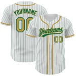Maillot de baseball Green Old Kelly personnalisé authentique à rayures blanches et dorées Maillot de baseball Green Old Kelly personnalisé authentique à rayures blanches et dorées