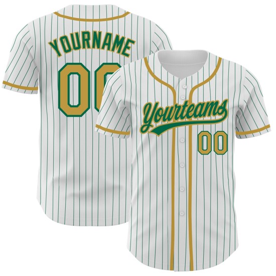 Maillot de baseball Green Old Kelly personnalisé authentique à rayures blanches et dorées Maillot de baseball Green Old Kelly personnalisé authentique à rayures blanches et dorées