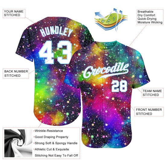 Maillot de baseball personnalisé 3D Galactic Blanc-Clair Bleu Authentique Maillot de baseball personnalisé 3D Galactic Blanc-Clair Bleu Authentique