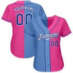 Maillot de baseball personnalisé rose royal-light fendu, bleu authentique Maillot de baseball personnalisé rose royal-light fendu, bleu authentique