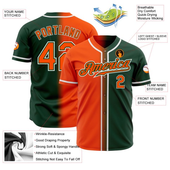 Maillot de baseball personnalisé dégradé orange-blanc authentique mode vert Maillot de baseball personnalisé dégradé orange-blanc authentique mode vert