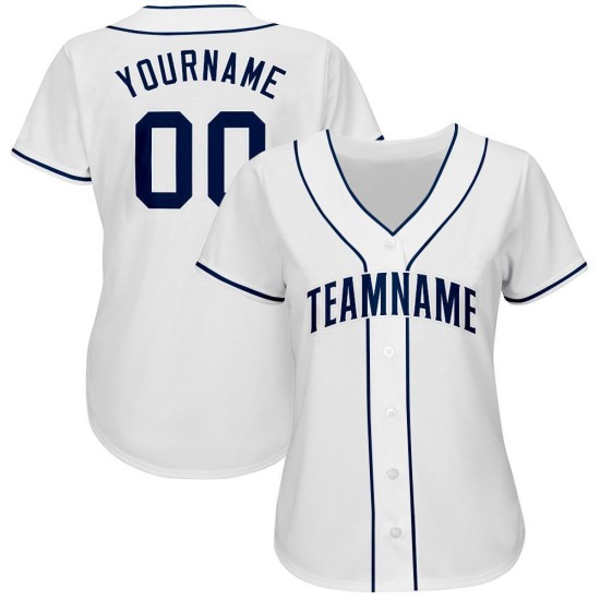 Maillot de baseball blanc personnalisé bleu marine Maillot de baseball blanc personnalisé bleu marine