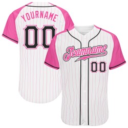 Maillot de baseball rose authentique à manches raglan et rayures blanches, noir et rose