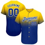 Maillot de baseball tendance, personnalisé, authentique, jaune dégradé, bleu royal et blanc Maillot de baseball tendance, personnalisé, authentique, jaune dégradé, bleu royal et blanc