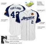 Maillot de baseball raglan bleu marine, gris et blanc, à rayures fines, manches authentiques bleu marine personnalisées Maillot de baseball raglan bleu marine, gris et blanc, à rayures fines, manches authentiques bleu marine personnalisées