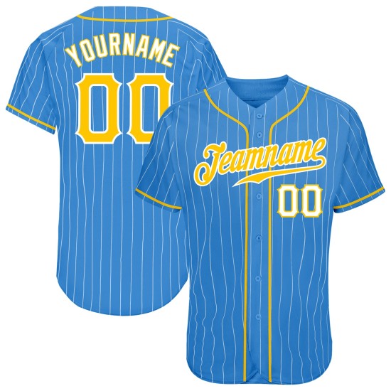 Maillot de baseball blanc à rayures authentiques, or et blanc, bleu poudre Maillot de baseball blanc à rayures authentiques, or et blanc, bleu poudre