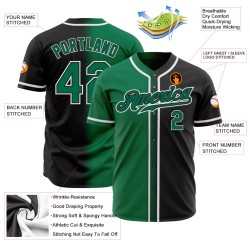 Maillot de baseball authentique et personnalisé dégradé vert Kelly, blanc et noir