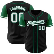 Maillot de baseball deux couleurs, noir, blanc et vert Kelly, ton personnalisé, authentique