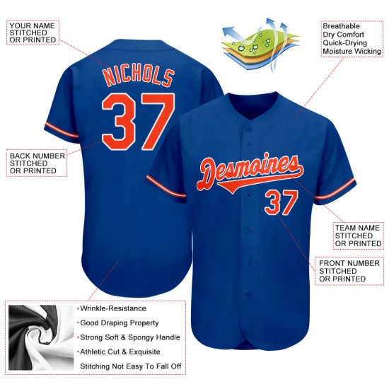 Maillot de baseball orange et blanc Royal Authentic Custom Maillot de baseball orange et blanc Royal Authentic Custom