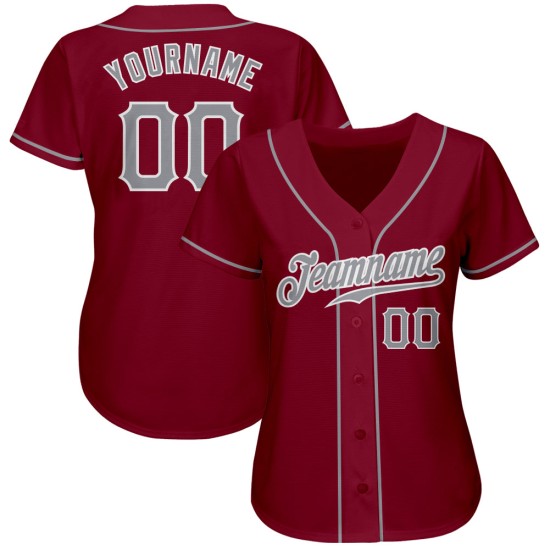 Maillot de baseball personnalisé authentique gris cramoisi et blanc Maillot de baseball personnalisé authentique gris cramoisi et blanc