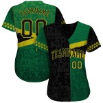 Maillot de baseball authentique 3D Graffiti Jamaica personnalisé à motif noir et vert Maillot de baseball authentique 3D Graffiti Jamaica personnalisé à motif noir et vert