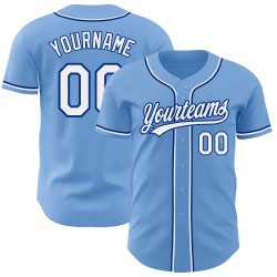 Maillot de baseball bleu clair authentique personnalisé blanc-royal