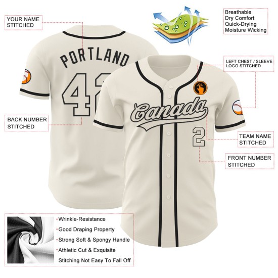 Maillot de baseball personnalisé authentique crème-noir crème Maillot de baseball personnalisé authentique crème-noir crème