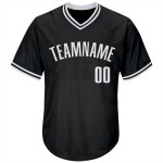 Maillot de baseball noir en tricot côtelé blanc rétro authentique personnalisé Maillot de baseball noir en tricot côtelé blanc rétro authentique personnalisé