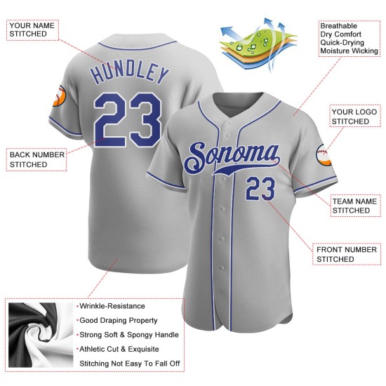 Maillot de baseball personnalisé Royal-White Authentic Grey Maillot de baseball personnalisé Royal-White Authentic Grey