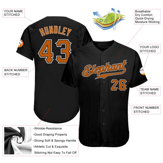 Maillot de baseball authentique noir orange-blanc personnalisé du Texas Maillot de baseball authentique noir orange-blanc personnalisé du Texas