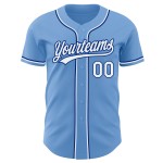 Maillot de baseball bleu clair authentique personnalisé blanc-royal Maillot de baseball bleu clair authentique personnalisé blanc-royal