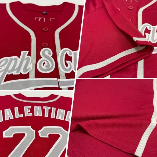 Maillot de baseball personnalisé authentique gris cramoisi et blanc Maillot de baseball personnalisé authentique gris cramoisi et blanc