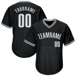 Maillot de baseball noir en tricot côtelé blanc rétro authentique personnalisé Maillot de baseball noir en tricot côtelé blanc rétro authentique personnalisé