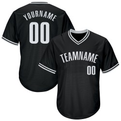 Maillot de baseball noir en tricot côtelé blanc rétro authentique personnalisé