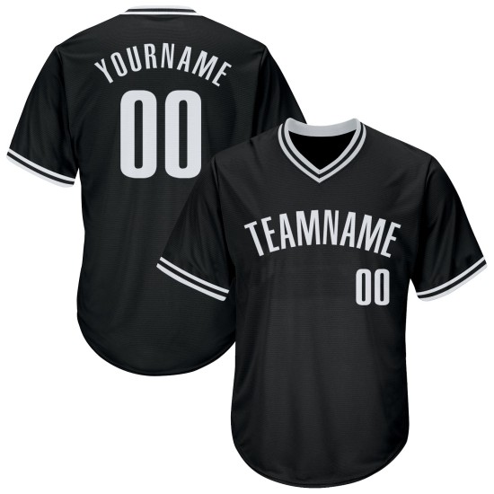 Maillot de baseball noir en tricot côtelé blanc rétro authentique personnalisé Maillot de baseball noir en tricot côtelé blanc rétro authentique personnalisé