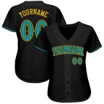 Maillot de baseball authentique bleu sarcelle et or noir personnalisé Maillot de baseball authentique bleu sarcelle et or noir personnalisé