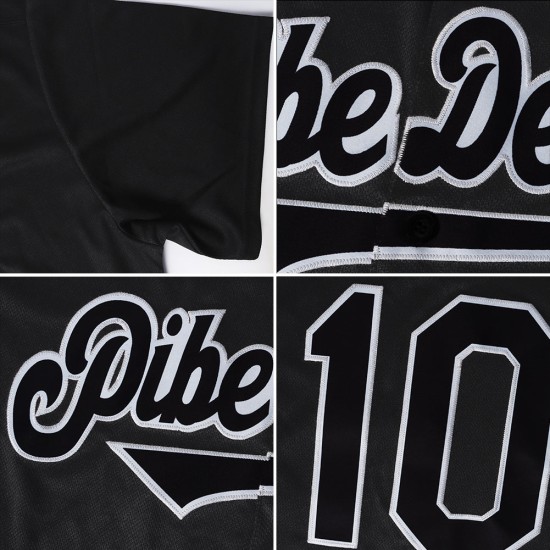Maillot de baseball noir en tricot côtelé blanc rétro authentique personnalisé Maillot de baseball noir en tricot côtelé blanc rétro authentique personnalisé