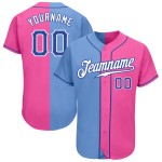 Maillot de baseball personnalisé rose royal-light fendu, bleu authentique Maillot de baseball personnalisé rose royal-light fendu, bleu authentique