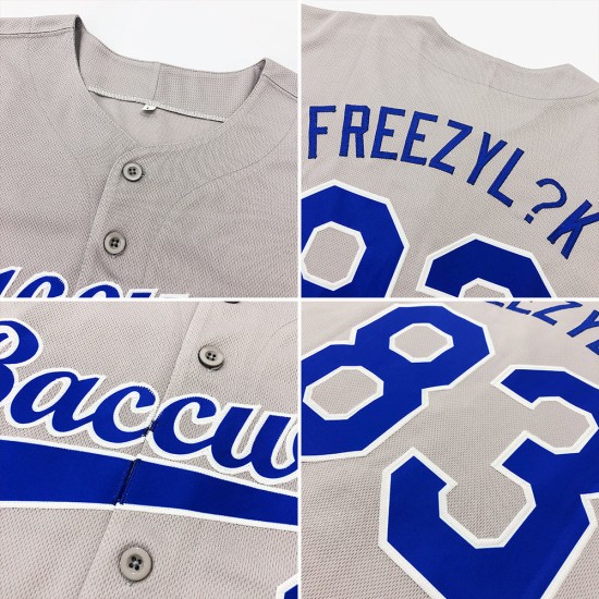Maillot de baseball personnalisé Royal-White Authentic Grey Maillot de baseball personnalisé Royal-White Authentic Grey