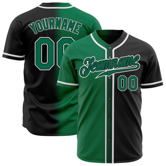 Maillot de baseball authentique et personnalisé dégradé vert Kelly, blanc et noir Maillot de baseball authentique et personnalisé dégradé vert Kelly, blanc et noir