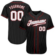 Maillot de baseball authentique à rayures blanches et rouges, gris, personnalisé, noir