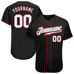 Maillot de baseball authentique à rayures blanches et rouges, gris, personnalisé, noir