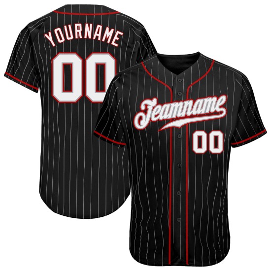 Maillot de baseball authentique à rayures blanches et rouges, gris, personnalisé, noir Maillot de baseball authentique à rayures blanches et rouges, gris, personnalisé, noir