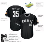 Maillot de baseball noir en tricot côtelé blanc rétro authentique personnalisé Maillot de baseball noir en tricot côtelé blanc rétro authentique personnalisé