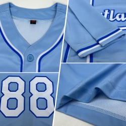 Maillot de baseball bleu clair authentique personnalisé blanc-royal