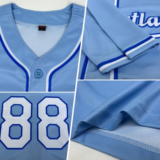 Maillot de baseball bleu clair authentique personnalisé blanc-royal Maillot de baseball bleu clair authentique personnalisé blanc-royal