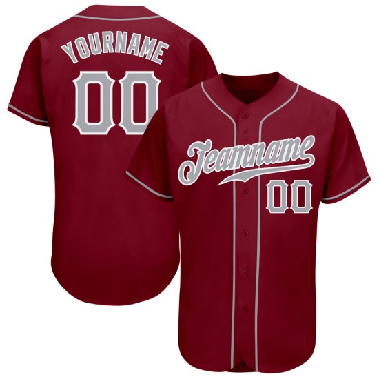 Maillot de baseball personnalisé authentique gris cramoisi et blanc Maillot de baseball personnalisé authentique gris cramoisi et blanc