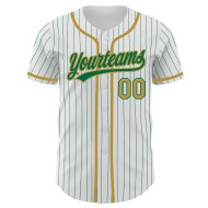 Maillot de baseball Green Old Kelly personnalisé authentique à rayures blanches et dorées